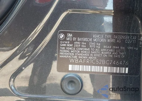 2011 BMW 528I z USA, uszkodzony, nr VIN WBAFR1C52BC746476